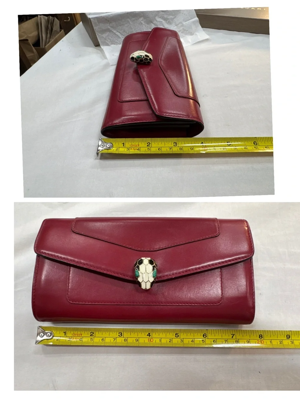 Bvlgari Ruby Rose Serpenti Envelope Clutch with Snakehead Clasp Full Inclusion